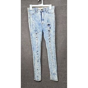 Vibrant MIU Acid Wash Distressed Skinny Jeans Blue High Rise P200 Womens Size 13